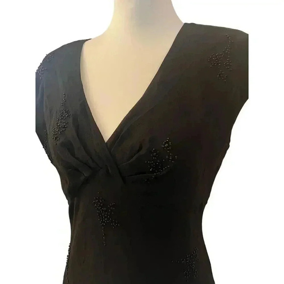 Jones New York formal dress 100% silk black and beaded maxi size 10 - Picture 2 of 8